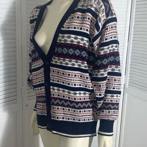 Vintage Expressions Worldwide Button Down Cardigan Knit Sweater Size Large - Picture 9 of 11